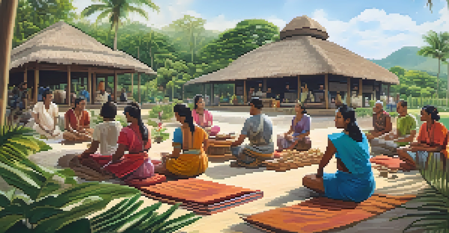Guests engaged in a cultural workshop at a luxury eco-resort surrounded by gardens.