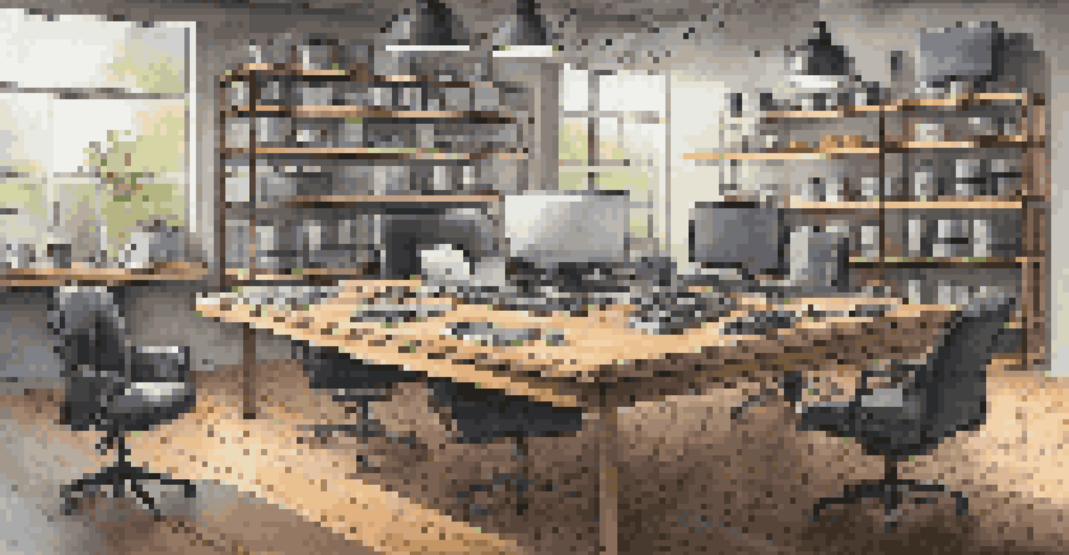 A variety of cable management products displayed on a wooden table with good lighting.