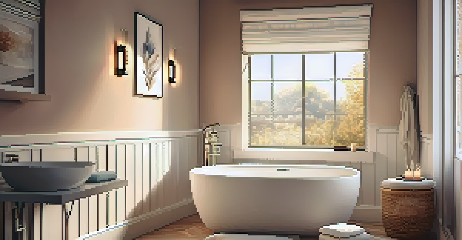 A cozy bathroom corner with soft lighting, a bath pillow, towels, and a waterproof speaker.