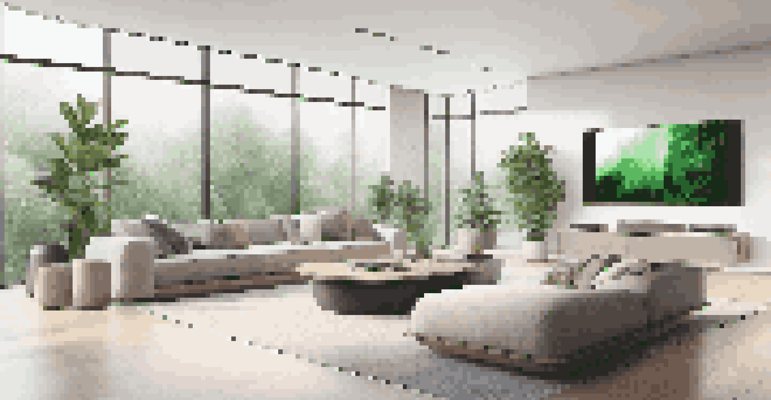 A modern living room with a high-end sound system and large screen displaying music visualizations, filled with natural light.