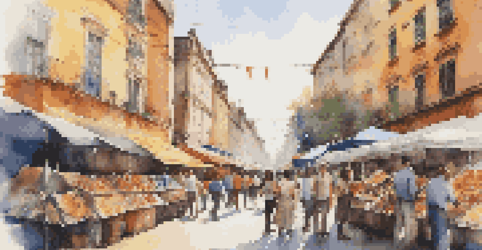 A lively outdoor photography market with stalls and photographers interacting with customers.