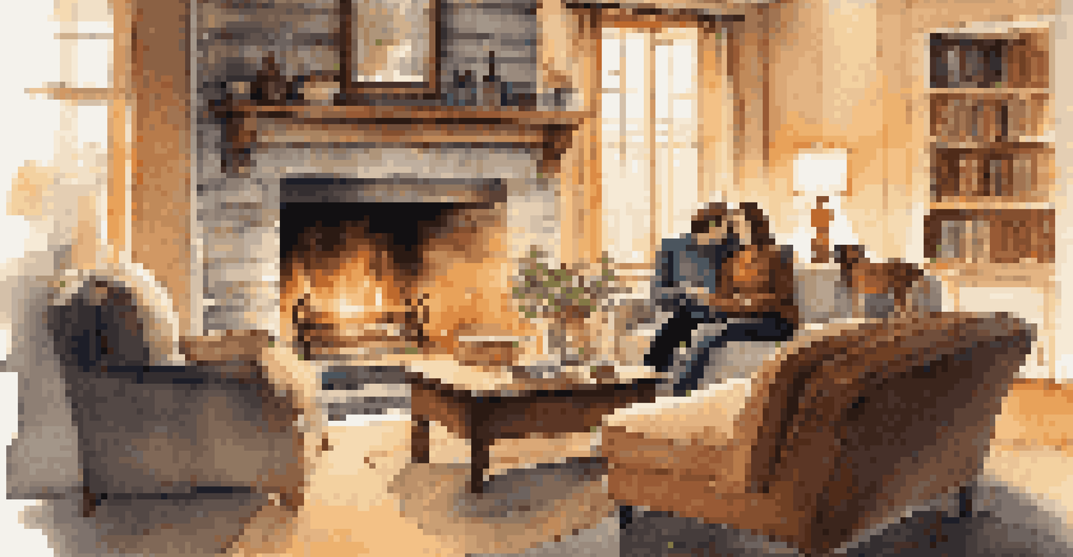Participants sharing personal stories around a cozy fireplace, creating a warm and inviting atmosphere of connection.