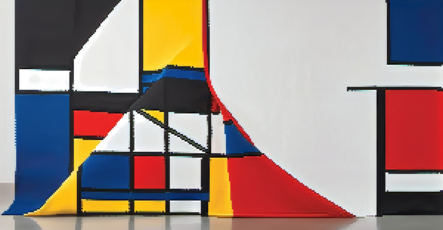 A close-up of a vibrant Yves Saint Laurent 'Mondrian' dress on a mannequin, featuring bold color-blocking.