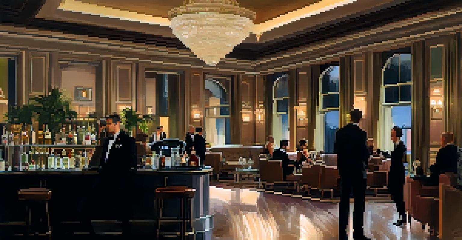 Interior of an elegant private city club with plush seating and a bartender preparing cocktails.