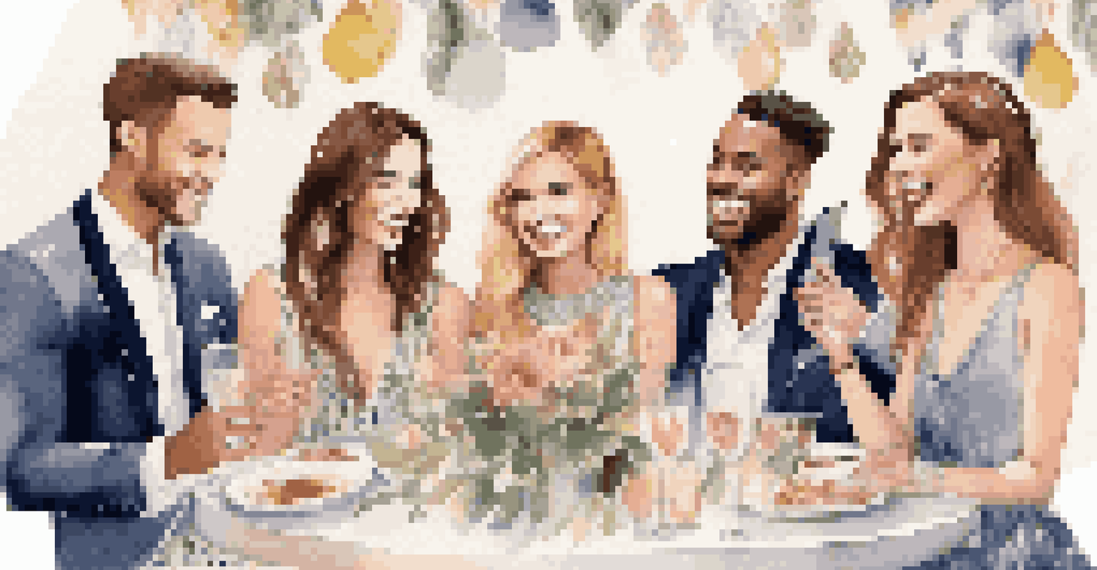 A group of friends wearing elegant rented outfits at a chic event, enjoying their fashion experience.