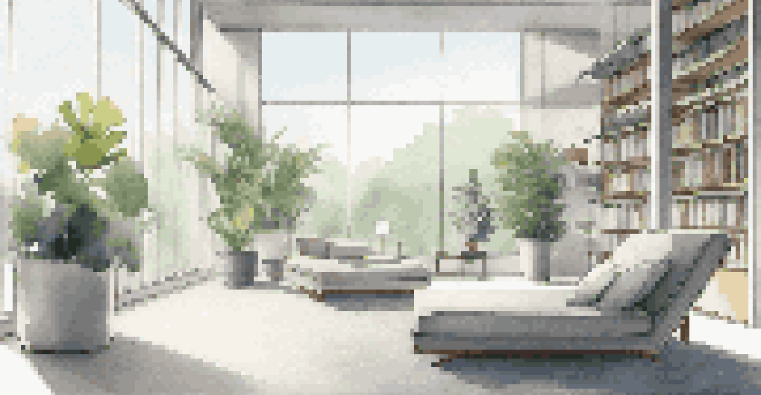 A modern minimalist home library with floor-to-ceiling windows and sleek furniture.