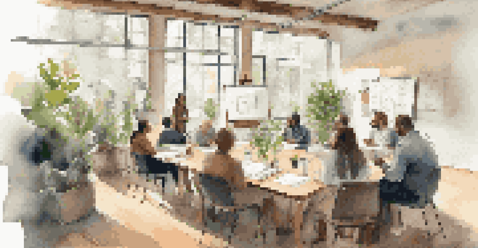 A workshop where a successful entrepreneur is sharing insights with a small group of attendees, in a well-lit and cozy environment.