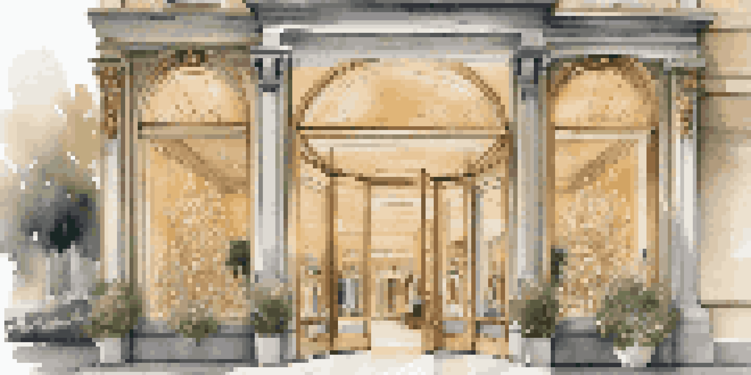 A beautifully designed luxury boutique storefront with elegant glass doors, soft golden lighting, and exquisite fashion items displayed in the window.