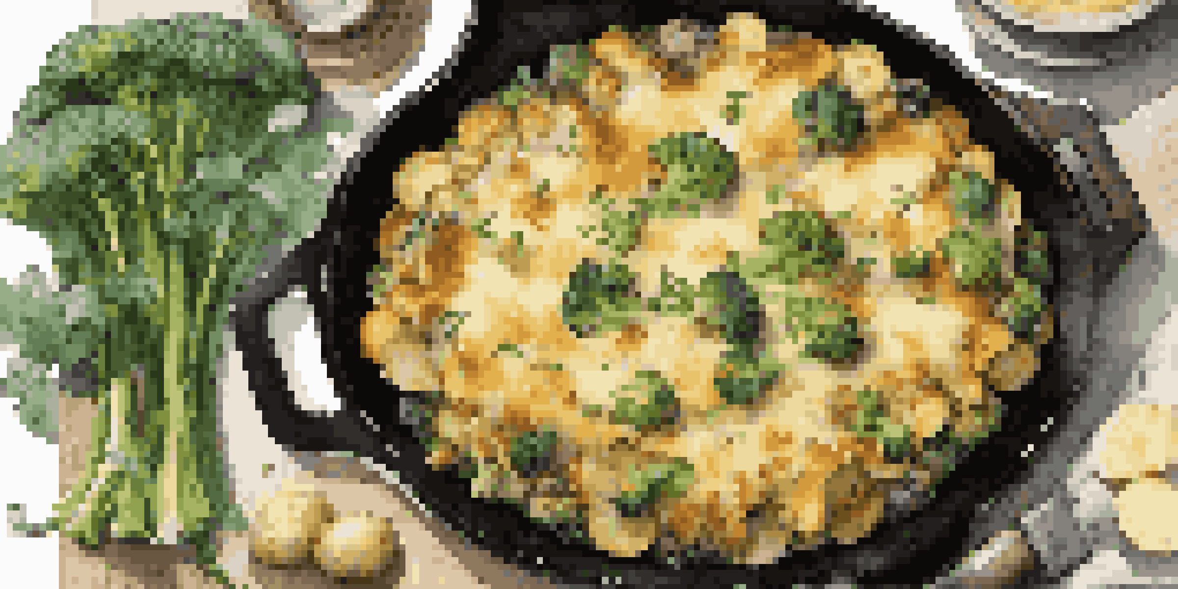 A delicious vegetable gratin in a cast-iron skillet, showcasing crispy cheese and colorful layers of vegetables.