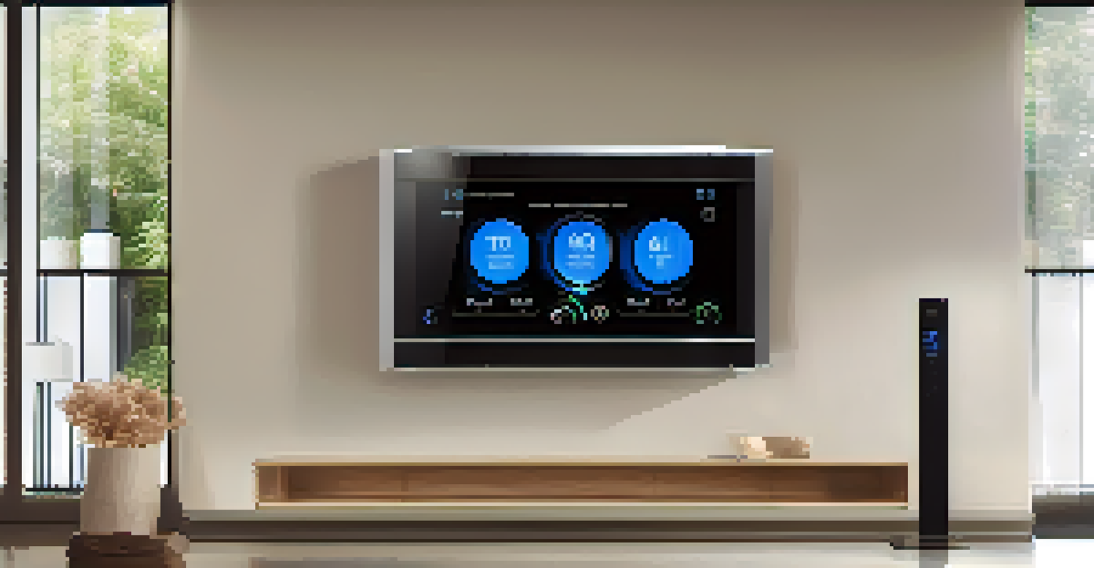 A modern HVAC system in a luxury home with a smart thermostat displaying energy usage.