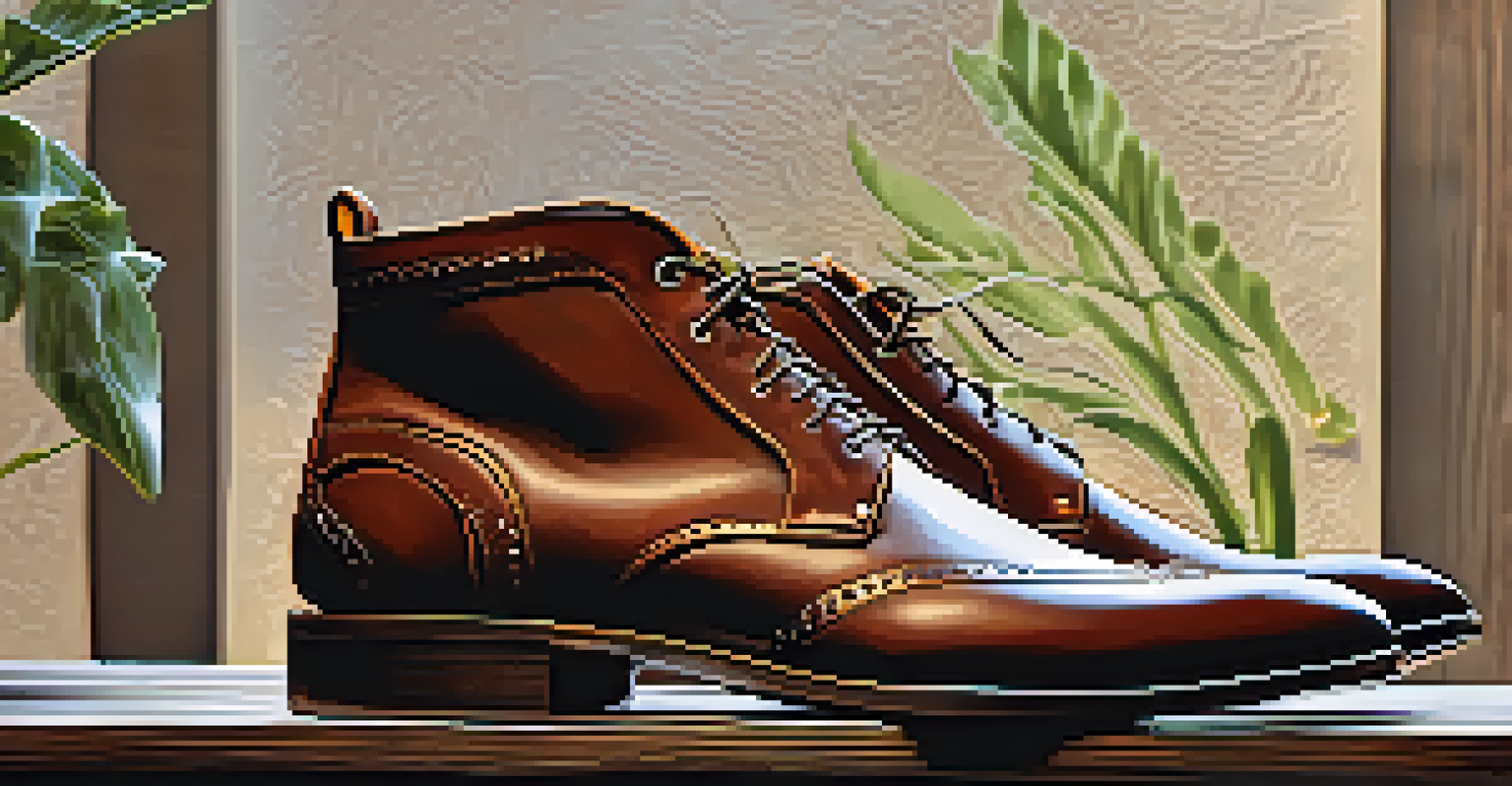 Elegant shoes made from lab-grown leather on a wooden table, showcasing their intricate design and sustainability.