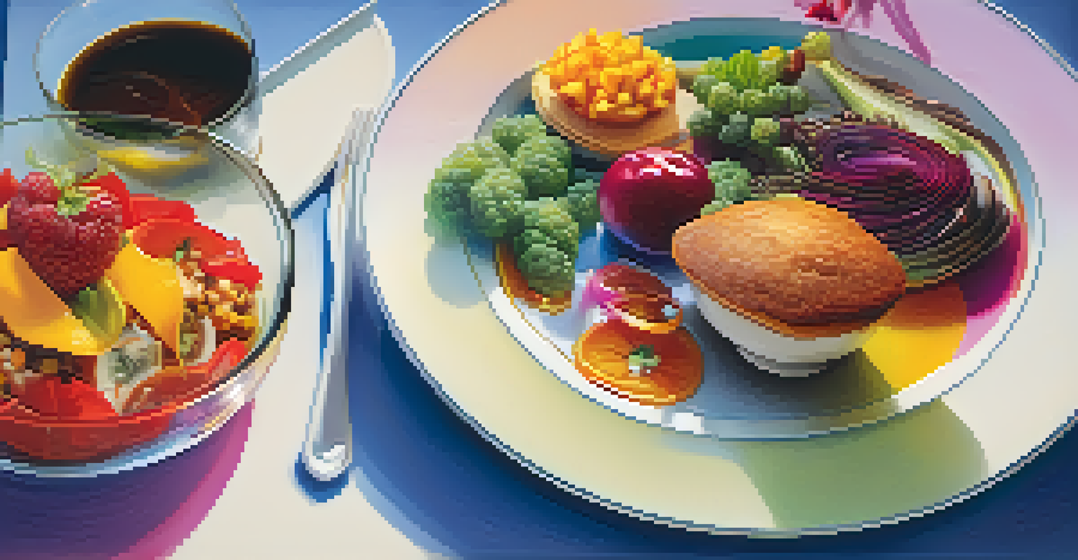 A close-up of a colorful dish with various textures, next to a blindfold, highlighting the concept of Dining in the Dark.