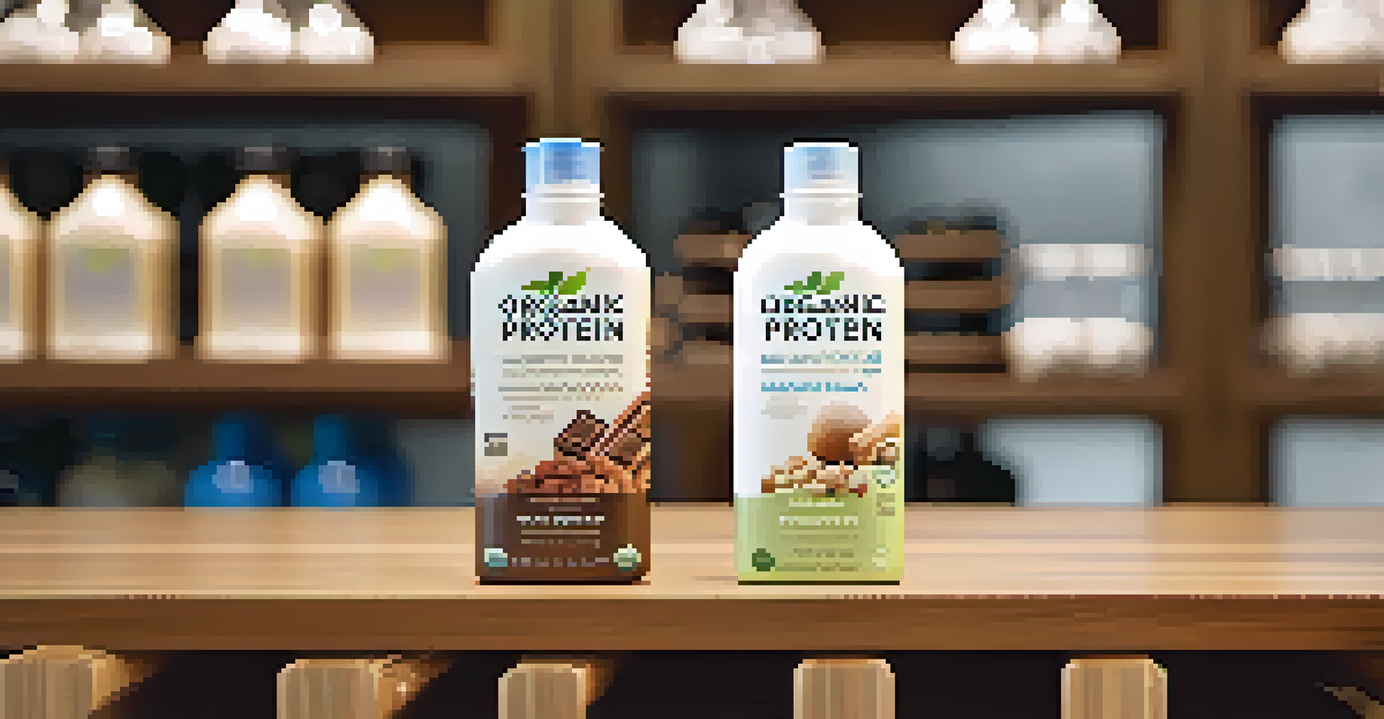A close-up of sustainable products in a luxury fitness facility, including organic snacks and eco-friendly bottles on a wooden shelf.