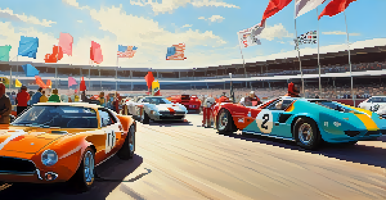 Automotive enthusiasts at a luxury driving event on a racetrack, engaging with high-end cars and instructors.