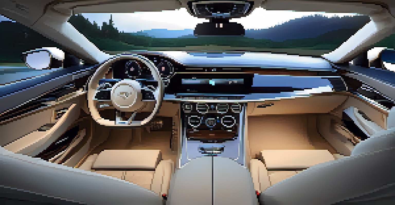 The interior of a luxury car showcasing eco-friendly materials and ambient lighting.