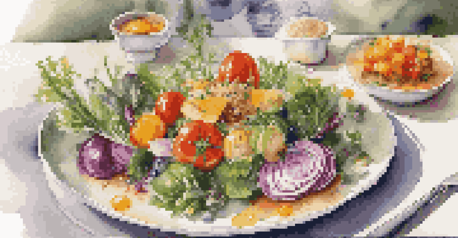 A beautifully plated gourmet dish with seasonal vegetables, captured in a restaurant setting with soft natural light.