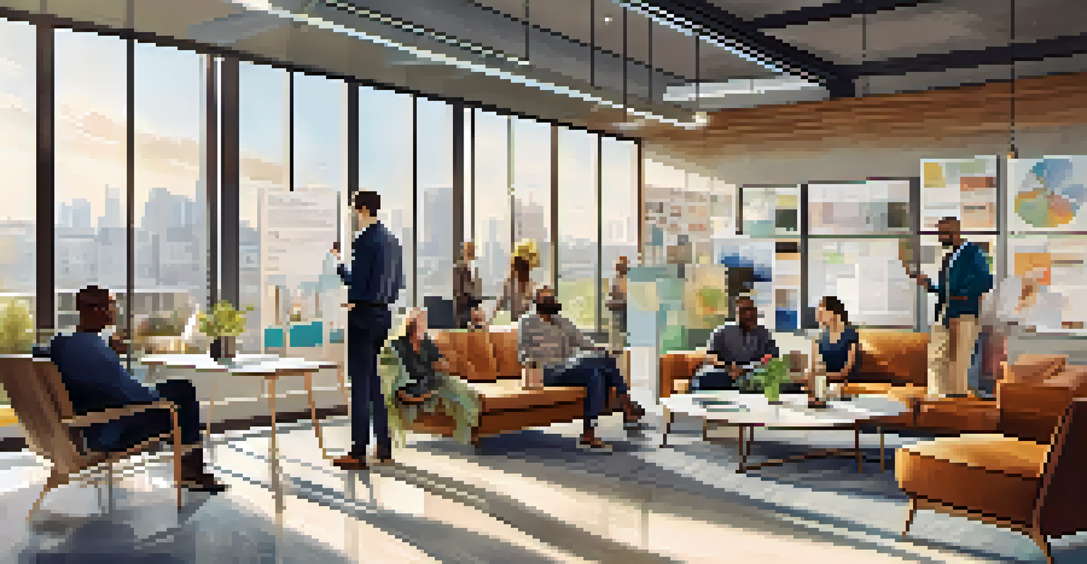 A diverse group of people collaborating in a modern office space, discussing a philanthropic project.