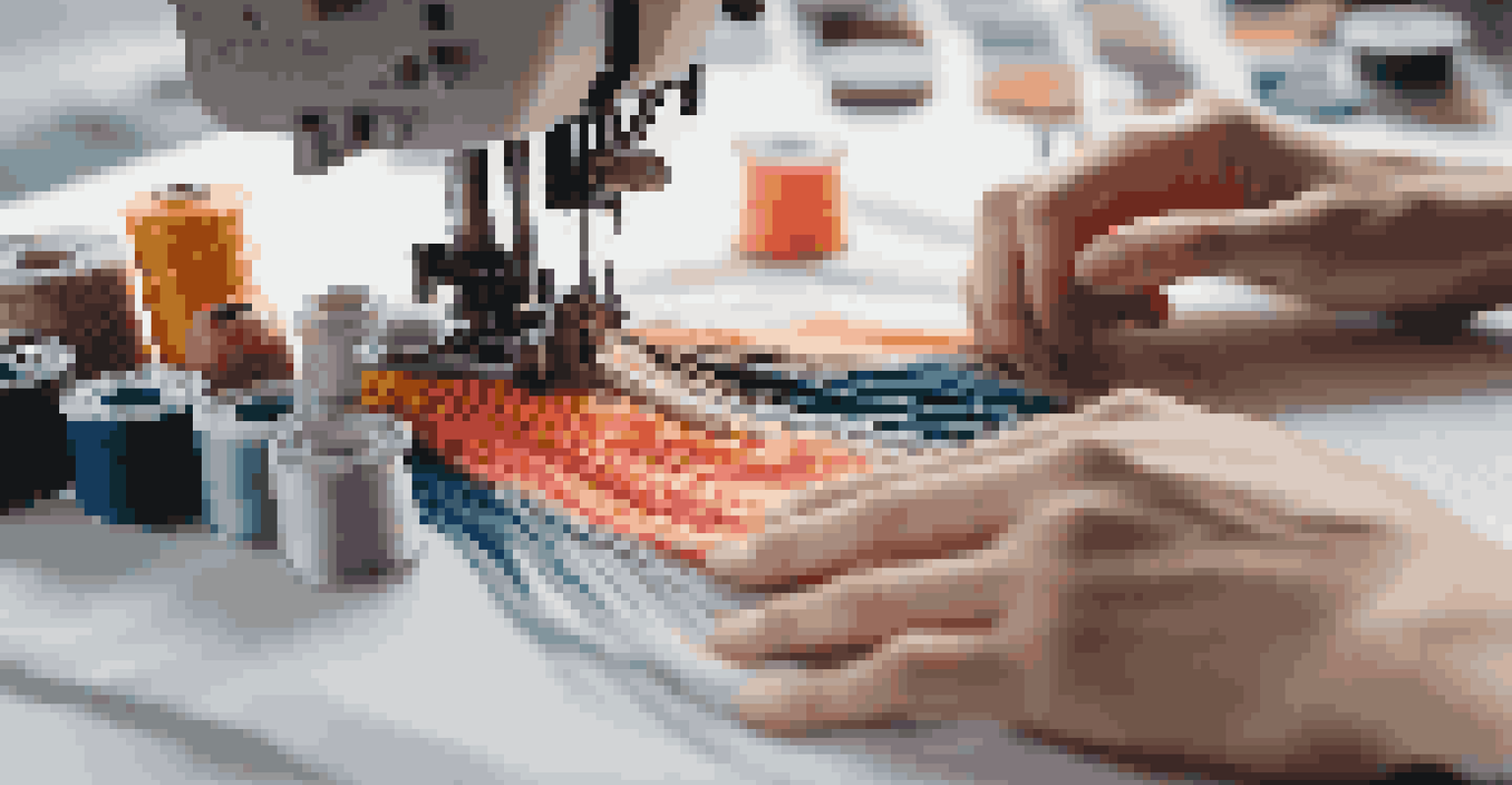 A designer using 3D printing technology to create sustainable fashion, surrounded by eco-friendly materials.