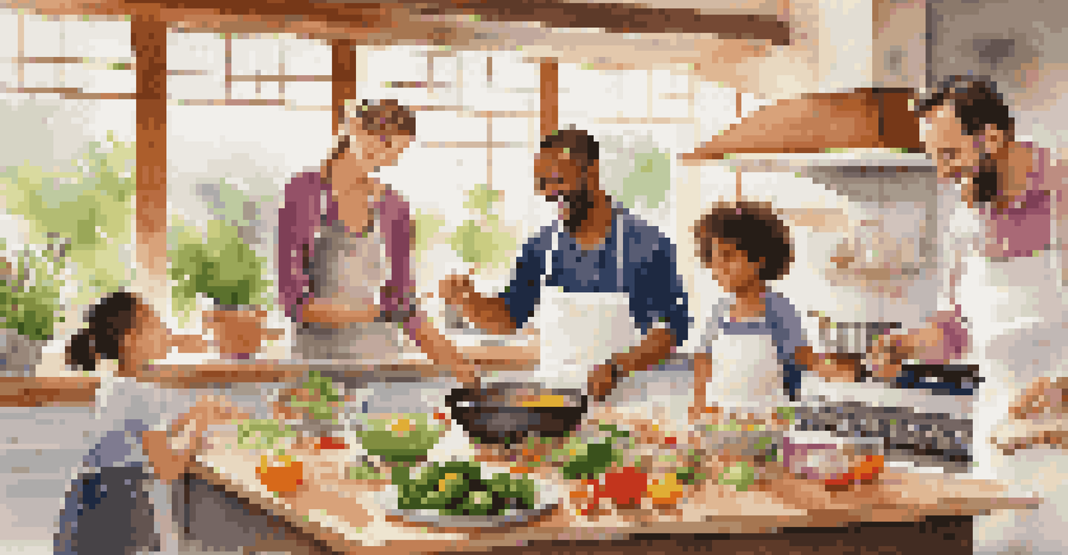 A family enjoying a cooking class at a luxury resort, learning to prepare a meal with a chef.