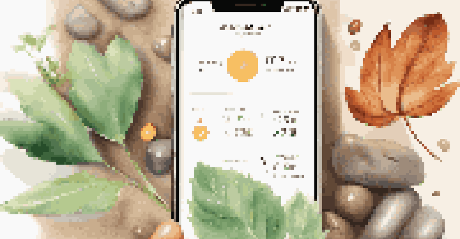 A close-up of a wellness app on a smartphone, displaying health metrics and routines against a natural background.