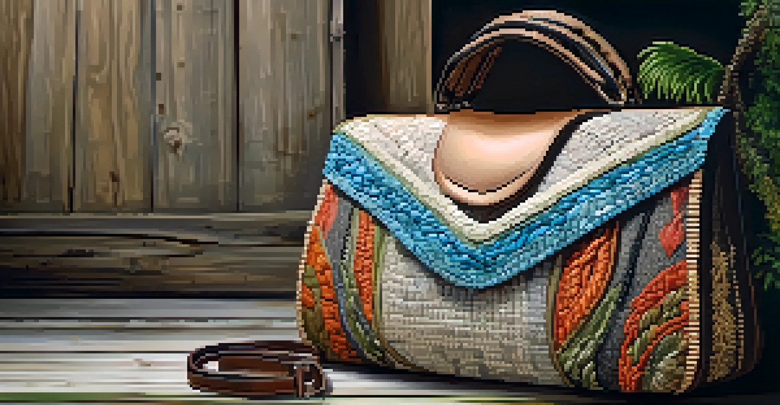 A detailed close-up of a high-quality handbag made from recycled materials, showcasing its craftsmanship and textures.