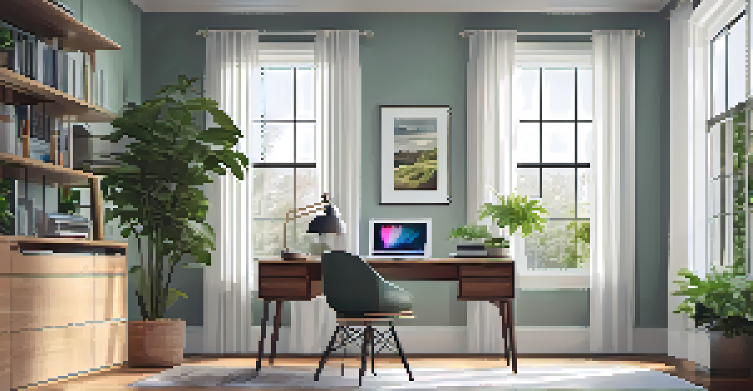 A beautifully designed home office with plants and natural light, promoting productivity and relaxation.