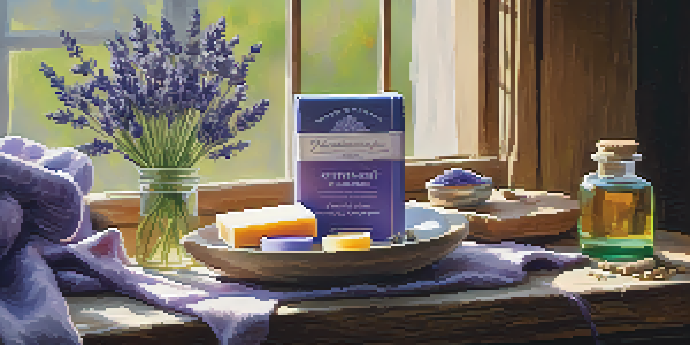 A warm and inviting soap-making setup with colorful ingredients and a freshly cut lavender soap bar.