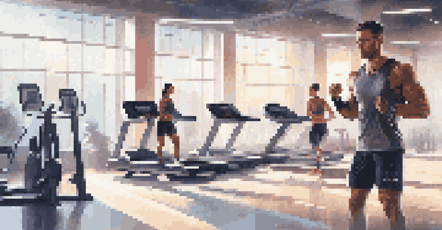 An athlete in smart clothing training in a modern gym with natural light and exercise equipment.