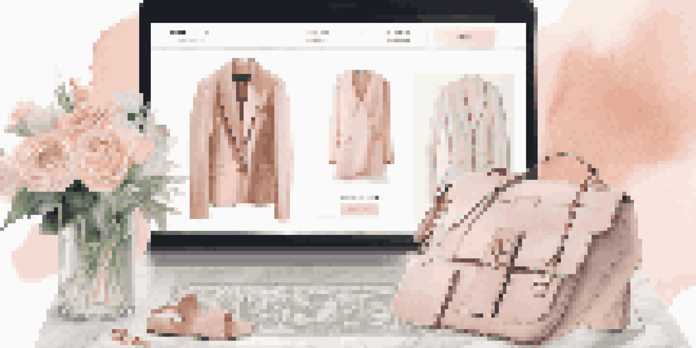 A visually appealing online shopping interface for luxury fashion, displaying designer items with a virtual assistant.