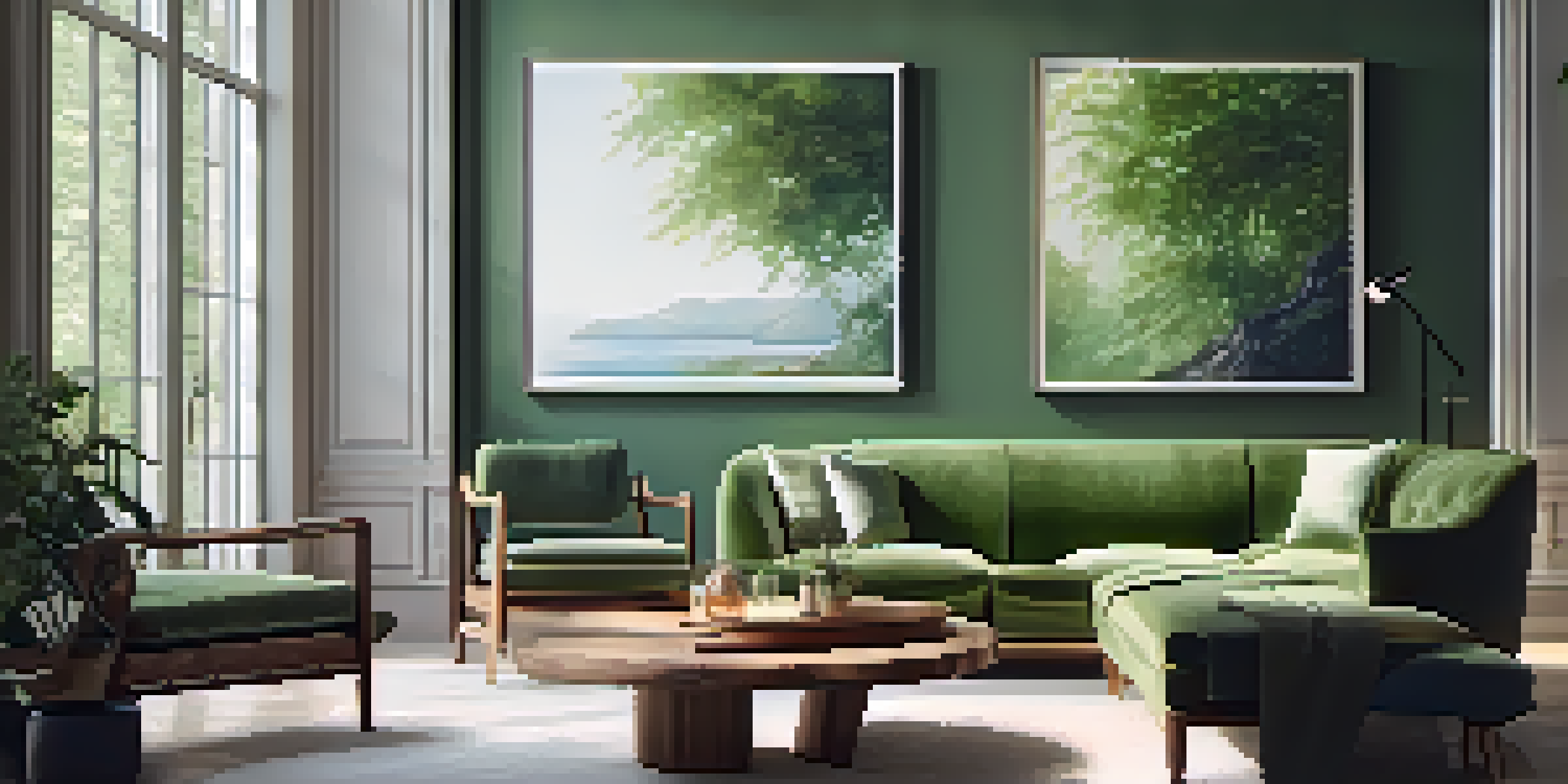 A cozy living room with a wooden chair and a glass of organic wine on a table, surrounded by plants and bathed in natural light.