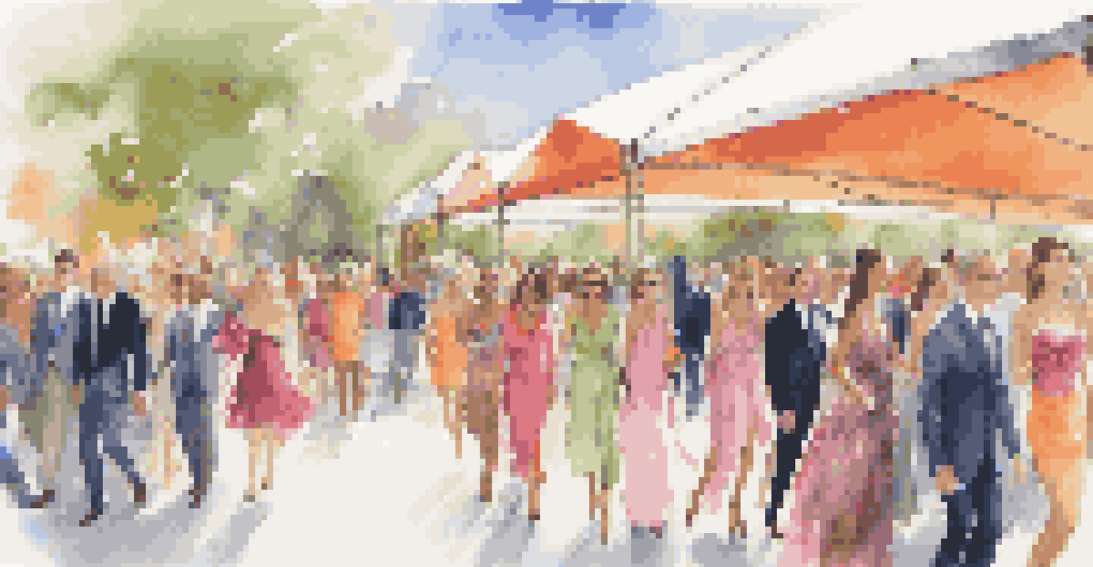 An outdoor fashion show fundraiser with models on the runway and a diverse audience enjoying the event.