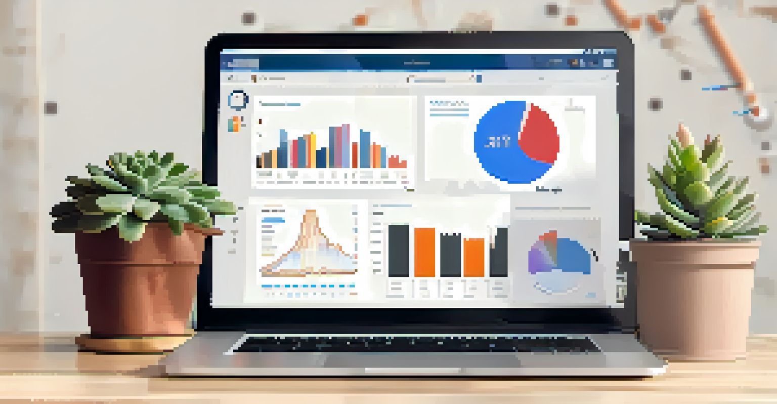 Flat lay of social media metrics and analytics reports on a stylish desk with a laptop and plant.