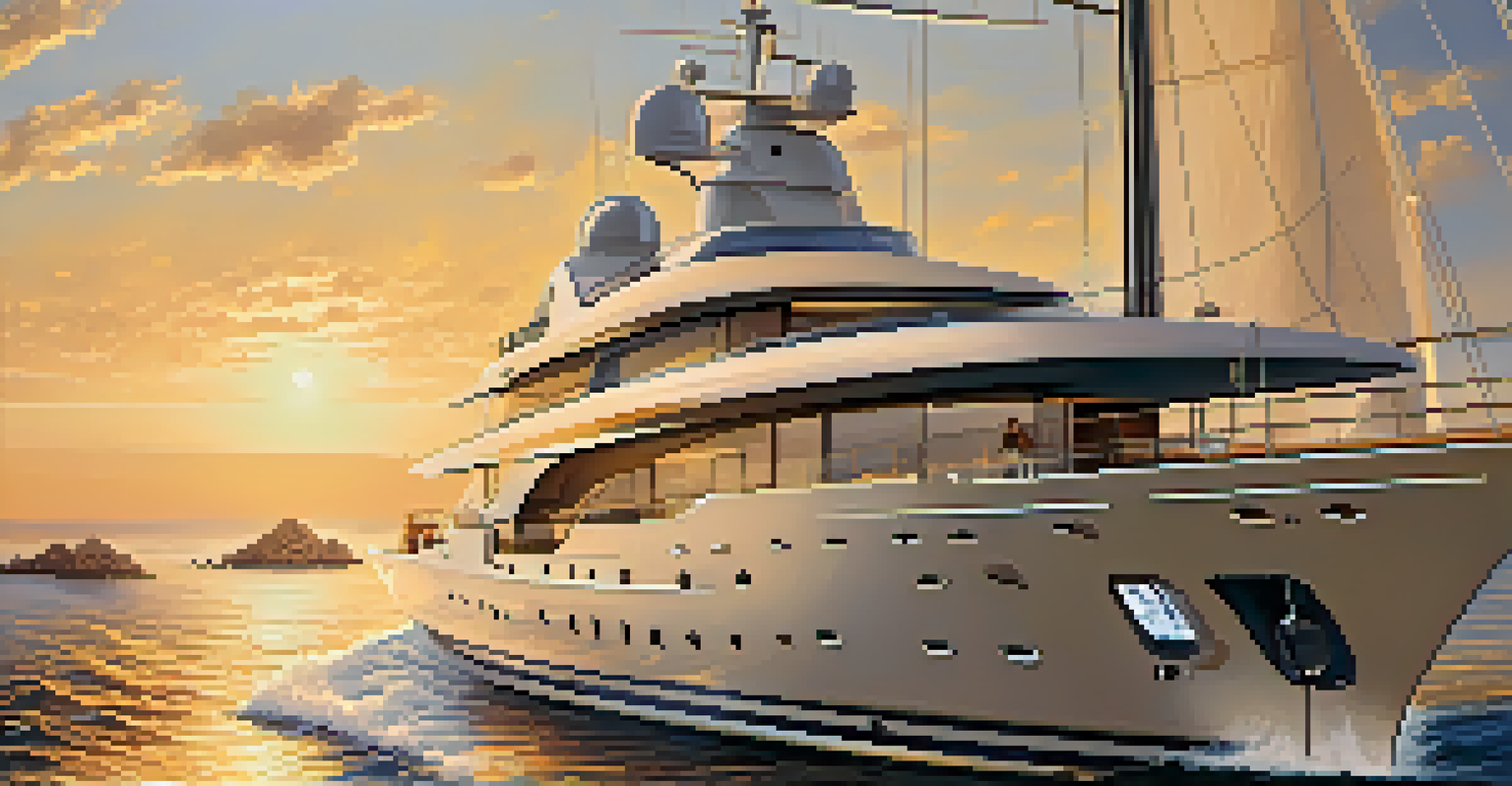 A family enjoying a sunset on a luxurious yacht in the Mediterranean, with a coastal village in the background.