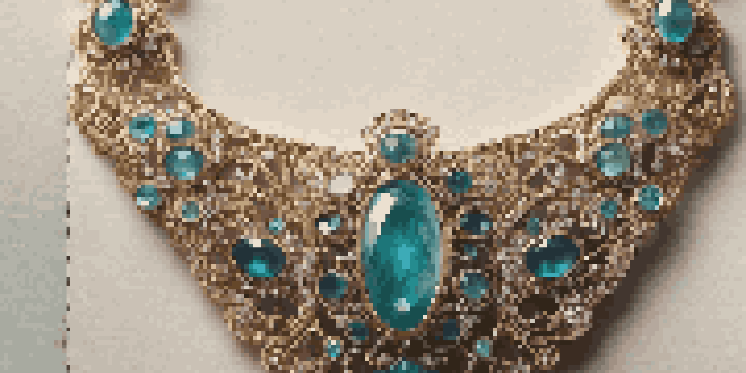 A close-up of a vintage-inspired jewelry piece with intricate designs and sparkling gemstones on a velvet background.