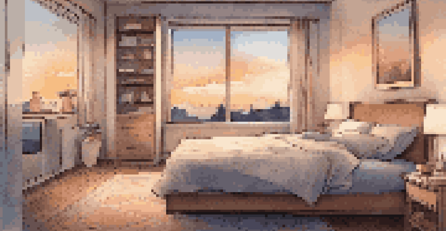 A warm and inviting bedroom featuring a smart thermostat and cozy decor.