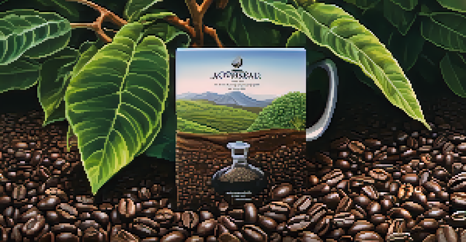 A close-up of volcanic soil with coffee beans and tea leaves, emphasizing the texture and connection between soil and flavor.