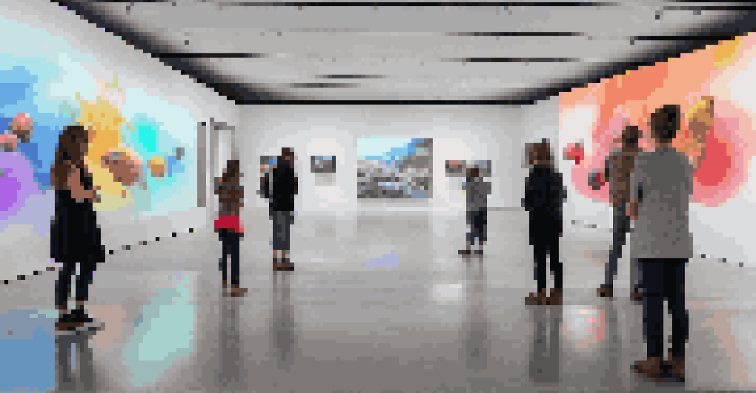A modern museum showcasing a digital art installation with interactive screens, where visitors engage with colorful, animated visuals.