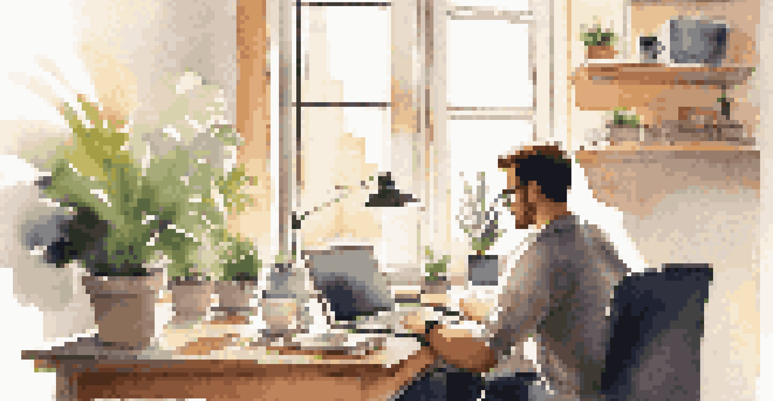 A professional at a modern desk drafting a follow-up email after a networking event, surrounded by a tidy workspace.