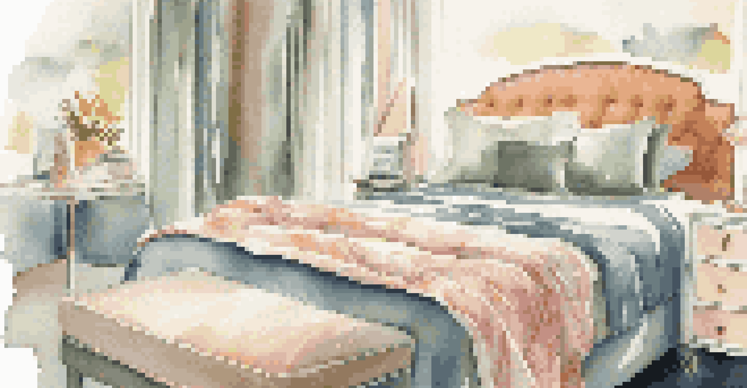 An elegant travel outfit displayed on a hotel bed, featuring stylish accessories and soft pastel colors in a bright room.