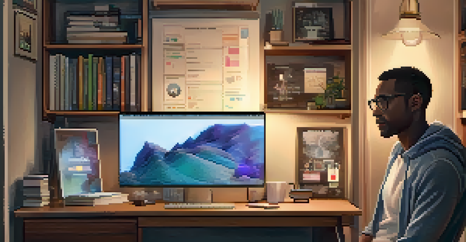 A person in a home office looking at a laptop screen displaying social media metrics.