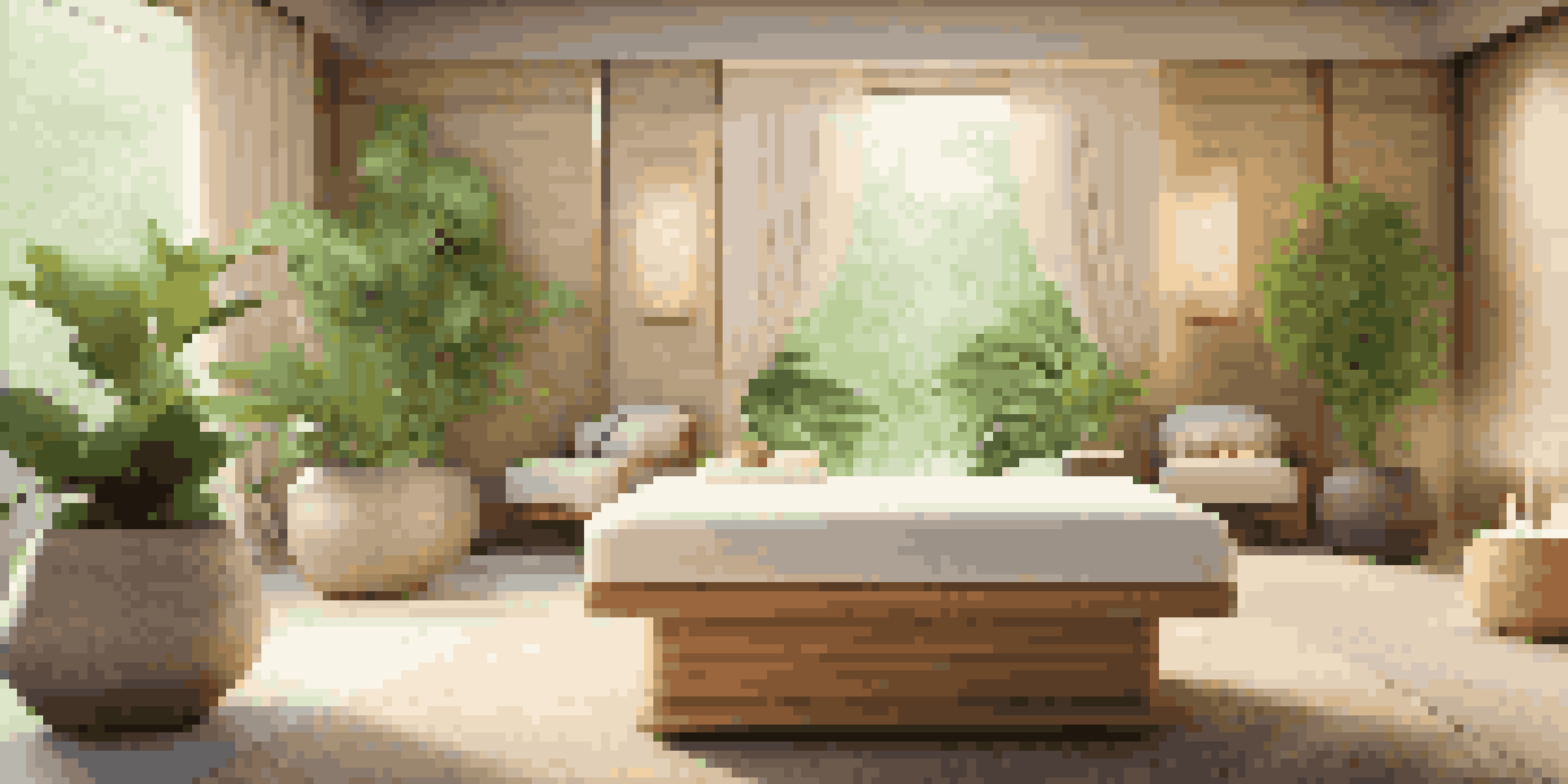 A serene spa treatment room with a massage table, ambient lighting, essential oil diffusers, a VR headset, and green plants.