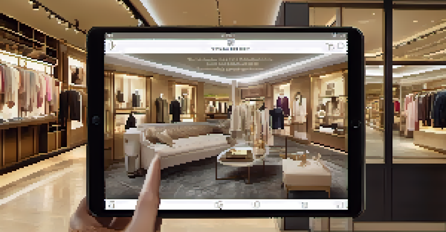 A sleek tablet displaying a virtual treasure hunt map in an upscale fashion store.
