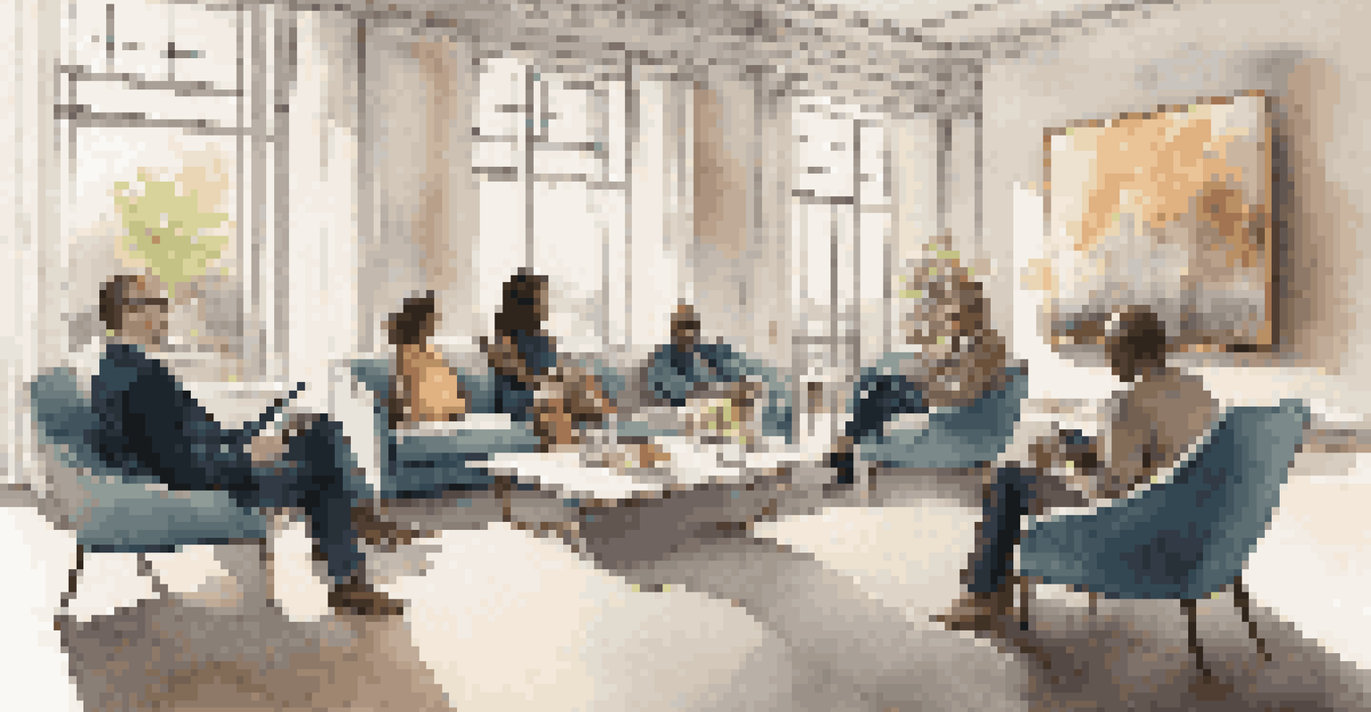 Guests in a stylish lounge discussing and providing feedback on their experiences during an event.