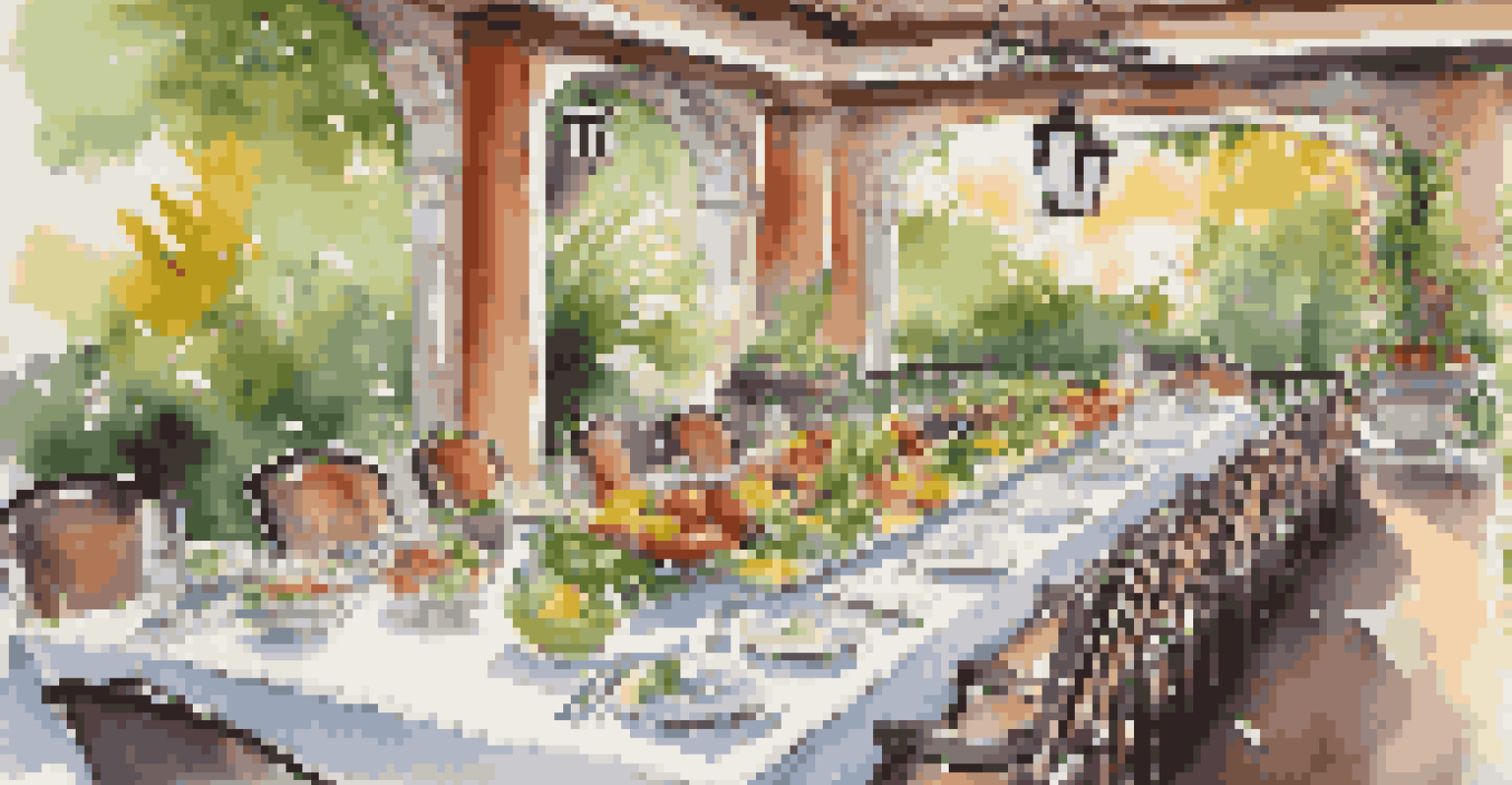 A gourmet dining table filled with healthy dishes at a luxury fitness retreat, set in a lush outdoor environment.