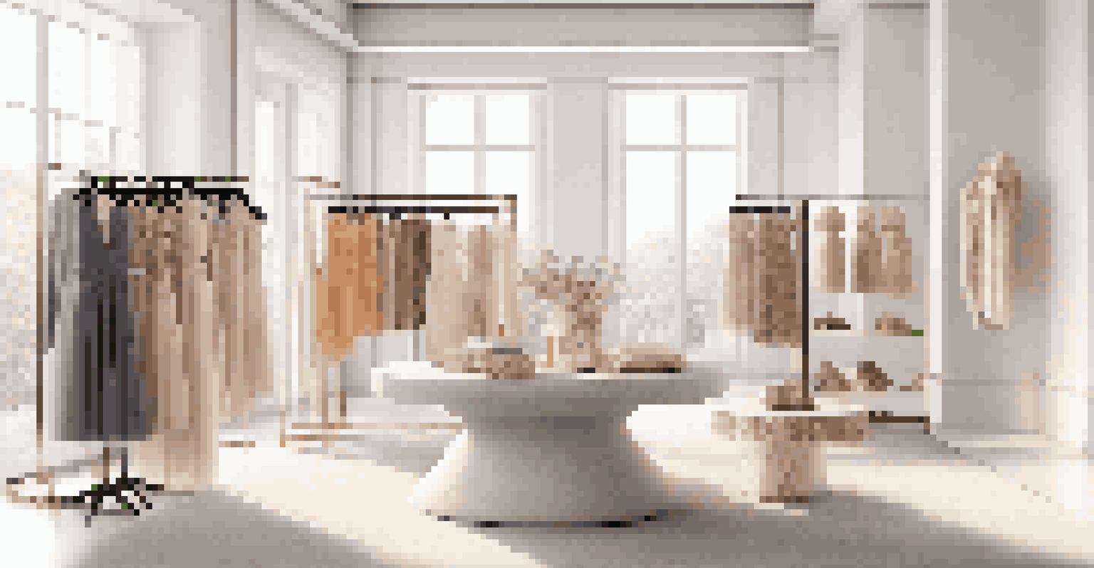 A stylish display of luxury rental dresses and accessories on a rack in a bright setting.