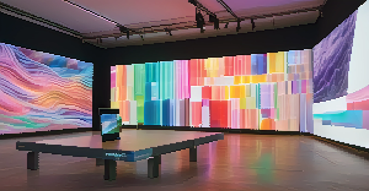 A modern digital art installation with interactive augmented reality features in a sleek environment.