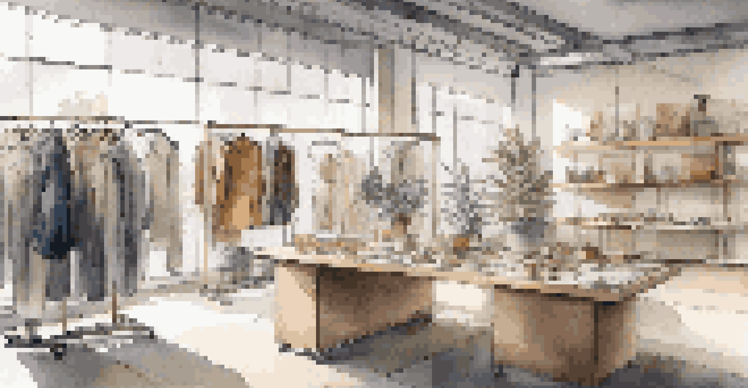 A fashion studio filled with eco-friendly materials and designers discussing sustainable fashion.