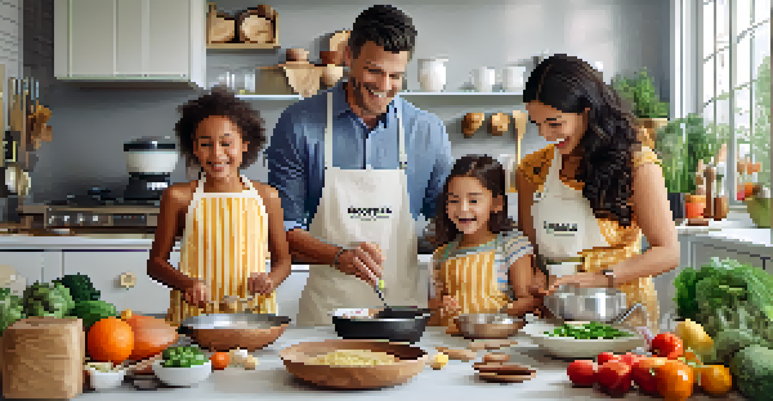A family enjoying a cooking class together, preparing traditional dishes in a stylish kitchen, filled with vibrant ingredients.
