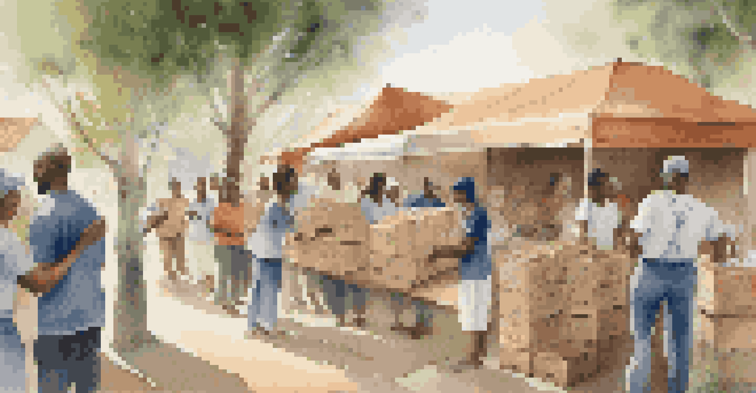 Volunteers from a luxury brand distributing essential supplies to a community, showcasing warmth and connection.
