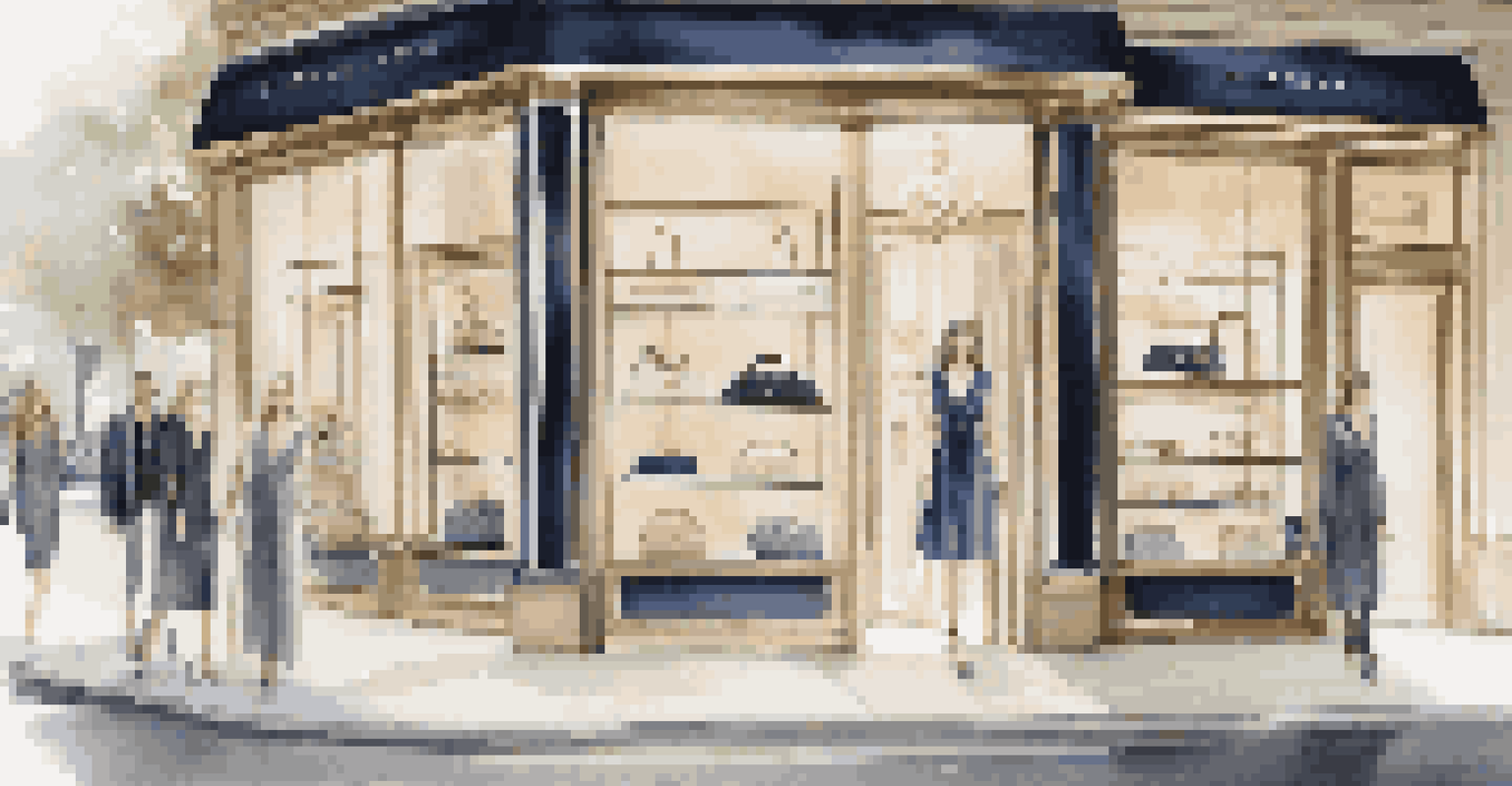 A storefront display with luxury jewelry and fashion items, styled elegantly with soft lighting to highlight the products.